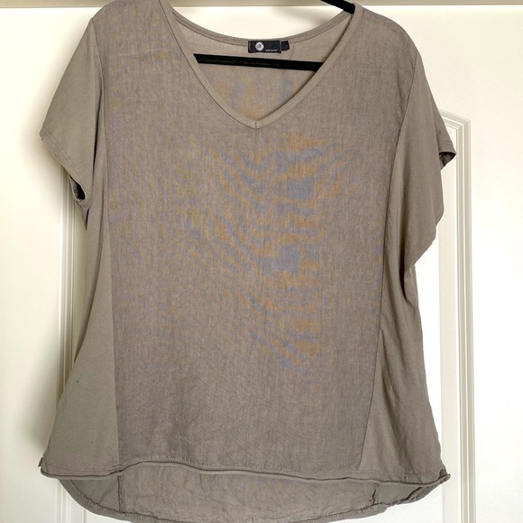 Lungo L’arno Tops - Mixed Media Linen Cotton shirt blouse Womens L Beach Lagenlook coastal Italy